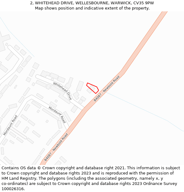 2, WHITEHEAD DRIVE, WELLESBOURNE, WARWICK, CV35 9PW: Location map and indicative extent of plot