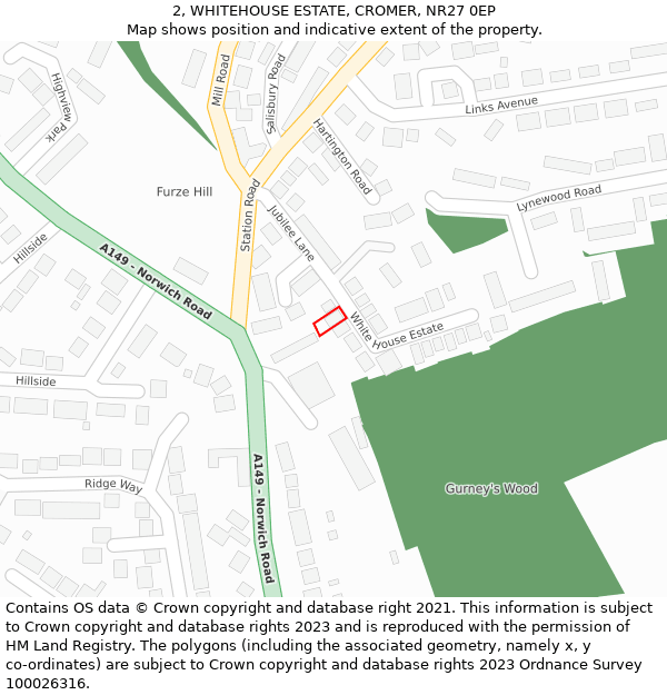 2, WHITEHOUSE ESTATE, CROMER, NR27 0EP: Location map and indicative extent of plot