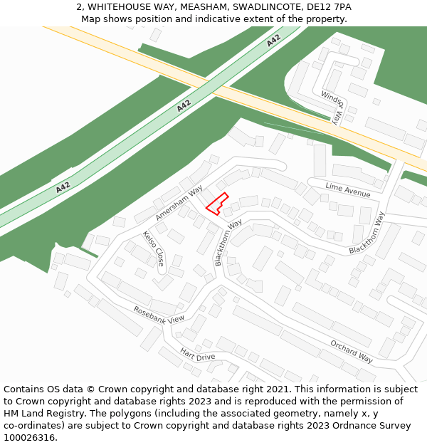 2, WHITEHOUSE WAY, MEASHAM, SWADLINCOTE, DE12 7PA: Location map and indicative extent of plot