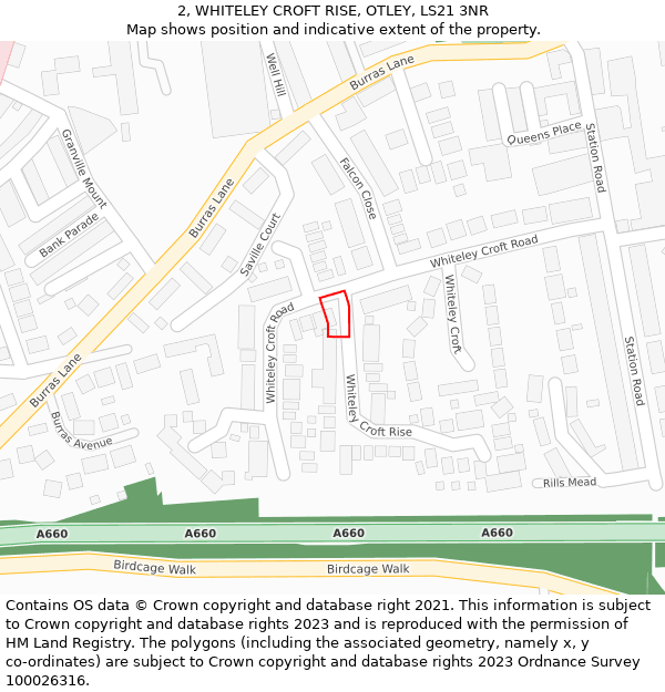 2, WHITELEY CROFT RISE, OTLEY, LS21 3NR: Location map and indicative extent of plot