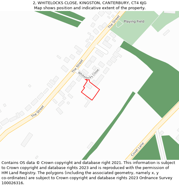 2, WHITELOCKS CLOSE, KINGSTON, CANTERBURY, CT4 6JG: Location map and indicative extent of plot