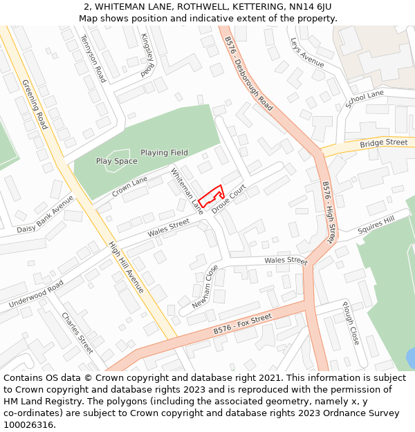 2, WHITEMAN LANE, ROTHWELL, KETTERING, NN14 6JU: Location map and indicative extent of plot