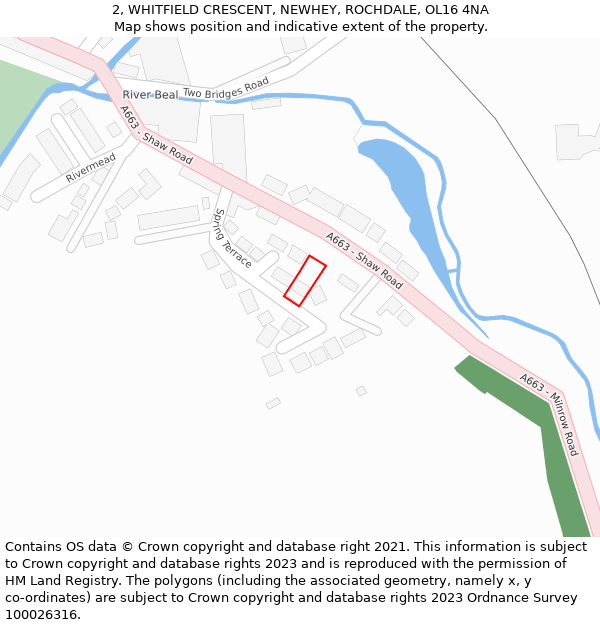 2, WHITFIELD CRESCENT, NEWHEY, ROCHDALE, OL16 4NA: Location map and indicative extent of plot