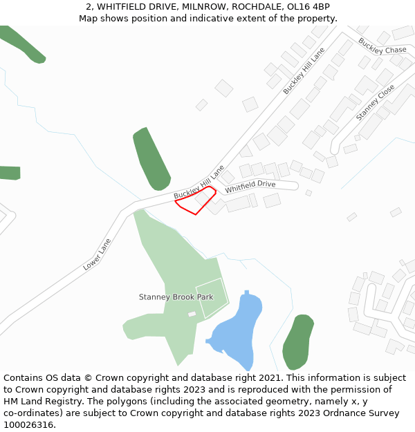 2, WHITFIELD DRIVE, MILNROW, ROCHDALE, OL16 4BP: Location map and indicative extent of plot