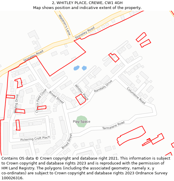 2, WHITLEY PLACE, CREWE, CW1 4GH: Location map and indicative extent of plot