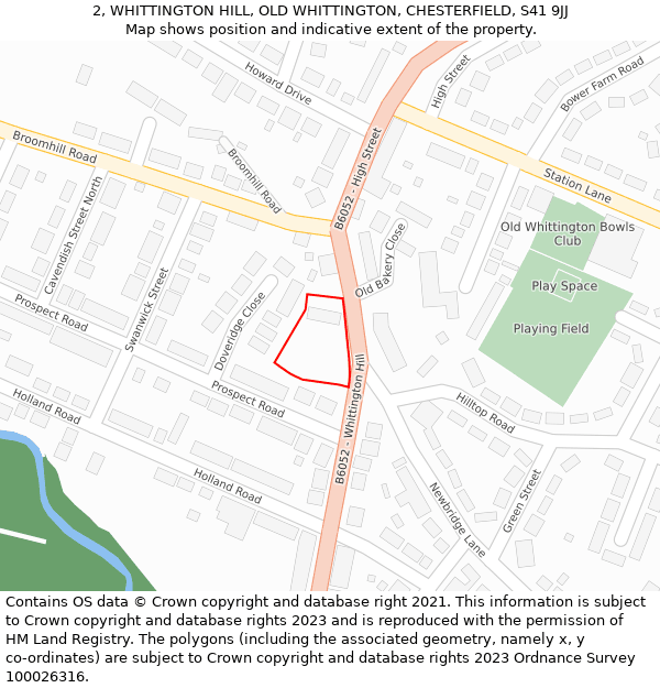 2, WHITTINGTON HILL, OLD WHITTINGTON, CHESTERFIELD, S41 9JJ: Location map and indicative extent of plot