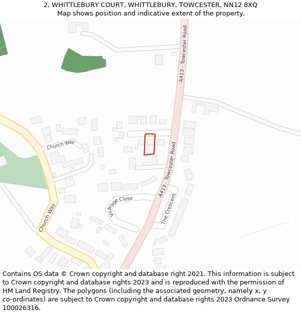 2, WHITTLEBURY COURT, WHITTLEBURY, TOWCESTER, NN12 8XQ: Location map and indicative extent of plot