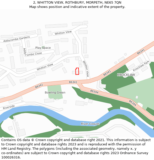 2, WHITTON VIEW, ROTHBURY, MORPETH, NE65 7QN: Location map and indicative extent of plot