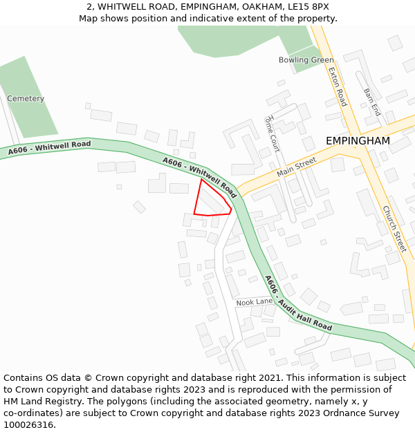2, WHITWELL ROAD, EMPINGHAM, OAKHAM, LE15 8PX: Location map and indicative extent of plot