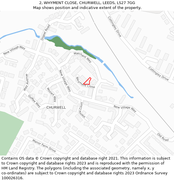 2, WHYMENT CLOSE, CHURWELL, LEEDS, LS27 7GG: Location map and indicative extent of plot