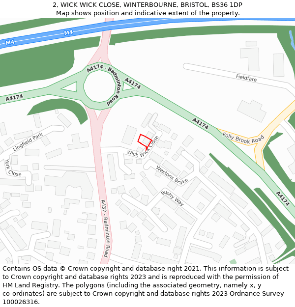 2, WICK WICK CLOSE, WINTERBOURNE, BRISTOL, BS36 1DP: Location map and indicative extent of plot