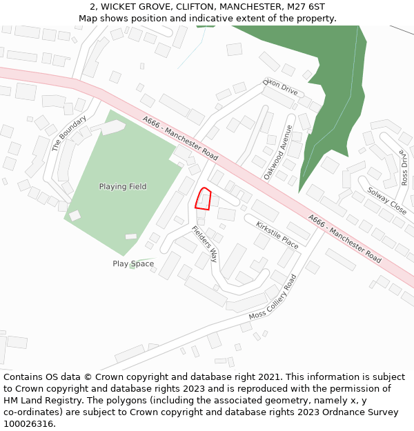 2, WICKET GROVE, CLIFTON, MANCHESTER, M27 6ST: Location map and indicative extent of plot