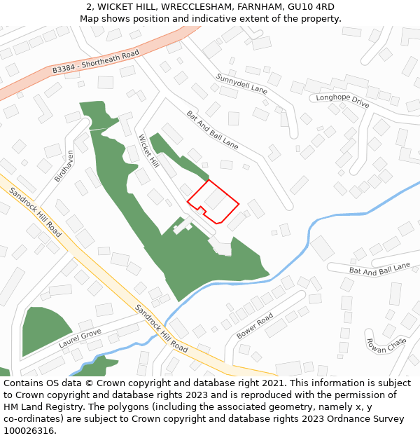 2, WICKET HILL, WRECCLESHAM, FARNHAM, GU10 4RD: Location map and indicative extent of plot