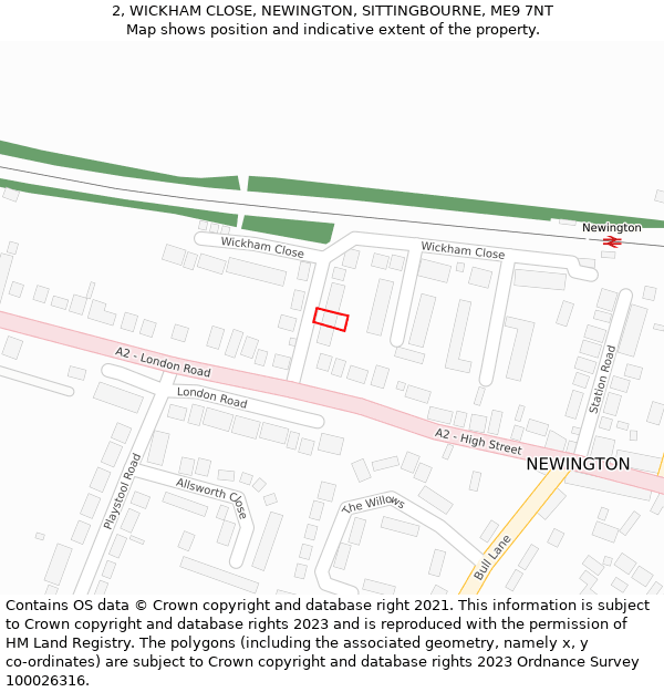 2, WICKHAM CLOSE, NEWINGTON, SITTINGBOURNE, ME9 7NT: Location map and indicative extent of plot