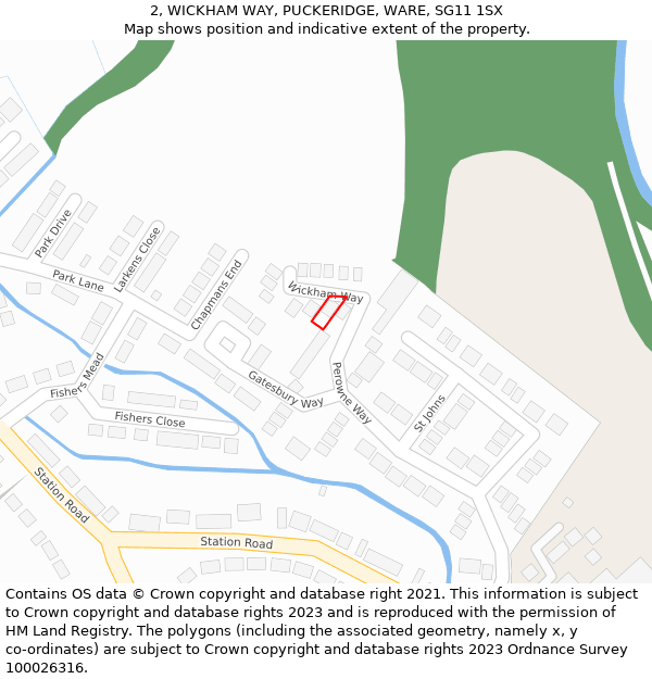 2, WICKHAM WAY, PUCKERIDGE, WARE, SG11 1SX: Location map and indicative extent of plot