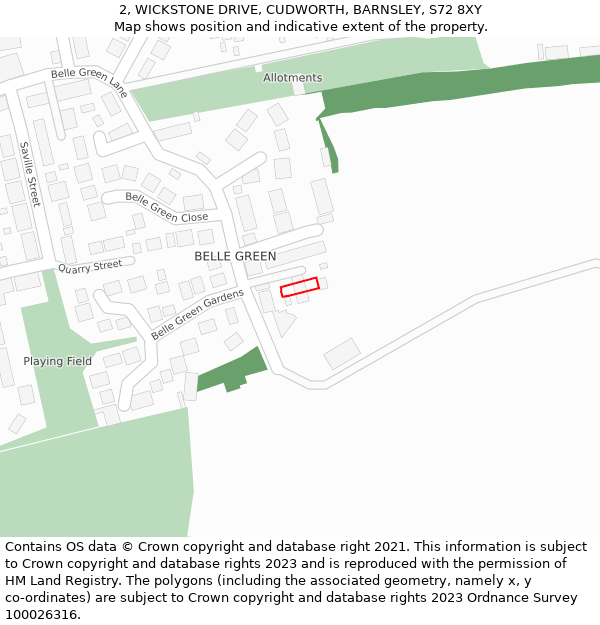 2, WICKSTONE DRIVE, CUDWORTH, BARNSLEY, S72 8XY: Location map and indicative extent of plot