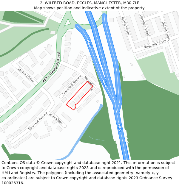 2, WILFRED ROAD, ECCLES, MANCHESTER, M30 7LB: Location map and indicative extent of plot