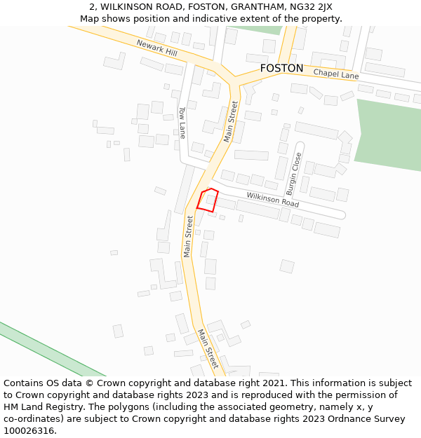 2, WILKINSON ROAD, FOSTON, GRANTHAM, NG32 2JX: Location map and indicative extent of plot