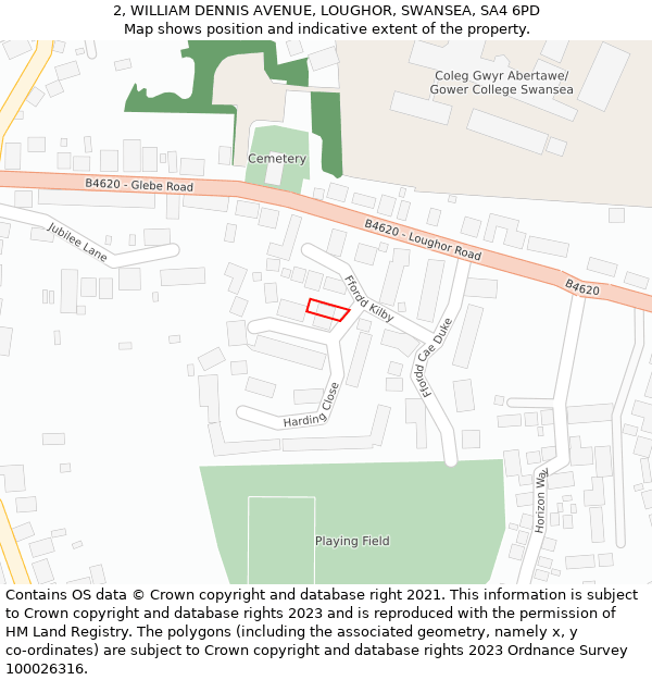 2, WILLIAM DENNIS AVENUE, LOUGHOR, SWANSEA, SA4 6PD: Location map and indicative extent of plot