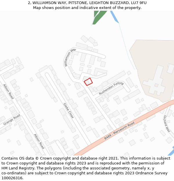 2, WILLIAMSON WAY, PITSTONE, LEIGHTON BUZZARD, LU7 9FU: Location map and indicative extent of plot