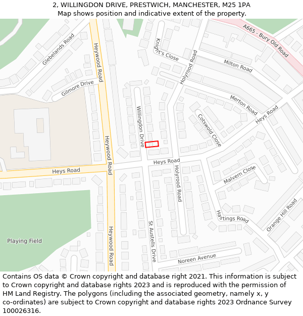 2, WILLINGDON DRIVE, PRESTWICH, MANCHESTER, M25 1PA: Location map and indicative extent of plot