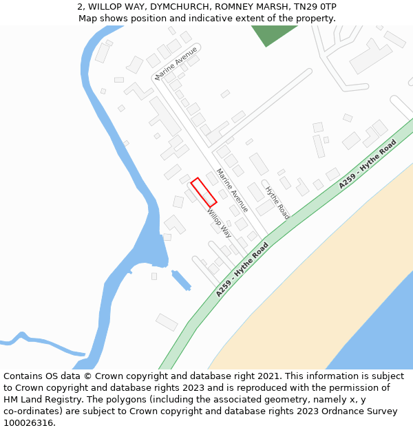 2, WILLOP WAY, DYMCHURCH, ROMNEY MARSH, TN29 0TP: Location map and indicative extent of plot