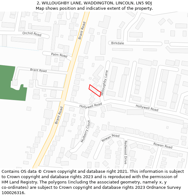 2, WILLOUGHBY LANE, WADDINGTON, LINCOLN, LN5 9DJ: Location map and indicative extent of plot