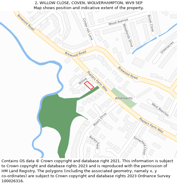 2, WILLOW CLOSE, COVEN, WOLVERHAMPTON, WV9 5EP: Location map and indicative extent of plot