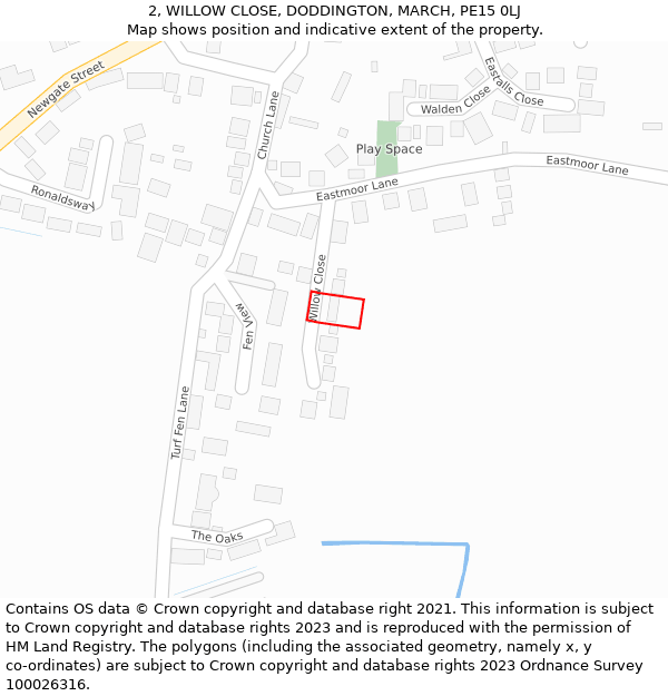 2, WILLOW CLOSE, DODDINGTON, MARCH, PE15 0LJ: Location map and indicative extent of plot