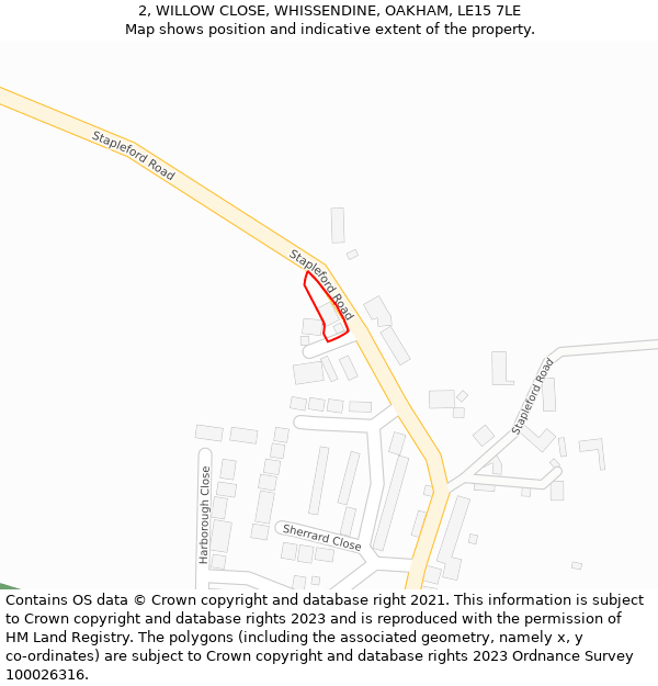 2, WILLOW CLOSE, WHISSENDINE, OAKHAM, LE15 7LE: Location map and indicative extent of plot