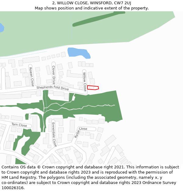 2, WILLOW CLOSE, WINSFORD, CW7 2UJ: Location map and indicative extent of plot