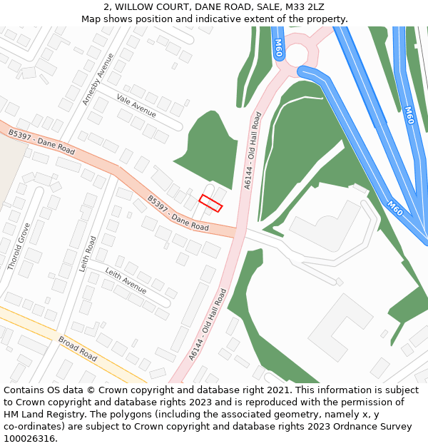 2, WILLOW COURT, DANE ROAD, SALE, M33 2LZ: Location map and indicative extent of plot