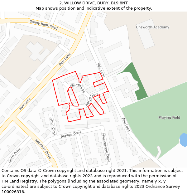 2, WILLOW DRIVE, BURY, BL9 8NT: Location map and indicative extent of plot