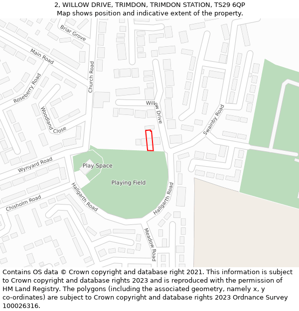 2, WILLOW DRIVE, TRIMDON, TRIMDON STATION, TS29 6QP: Location map and indicative extent of plot