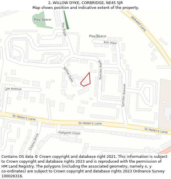 2, WILLOW DYKE, CORBRIDGE, NE45 5JR: Location map and indicative extent of plot