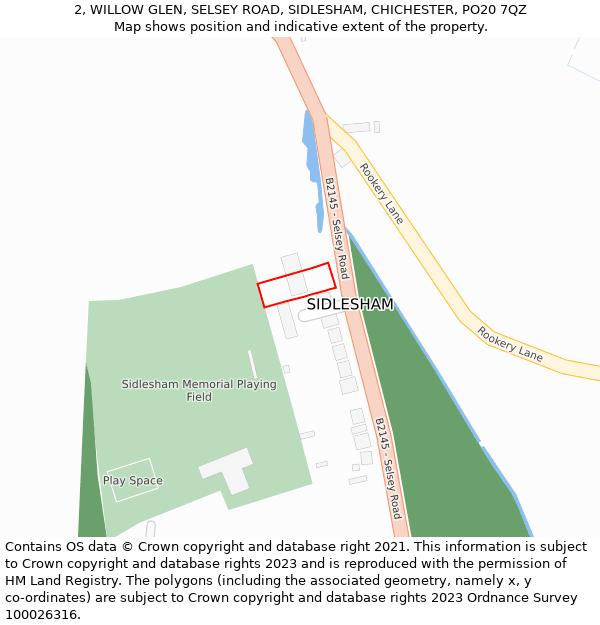 2, WILLOW GLEN, SELSEY ROAD, SIDLESHAM, CHICHESTER, PO20 7QZ: Location map and indicative extent of plot