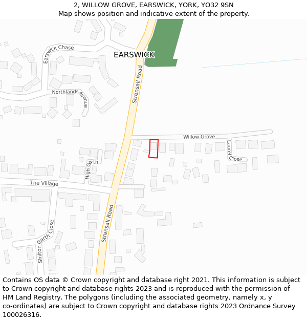 2, WILLOW GROVE, EARSWICK, YORK, YO32 9SN: Location map and indicative extent of plot