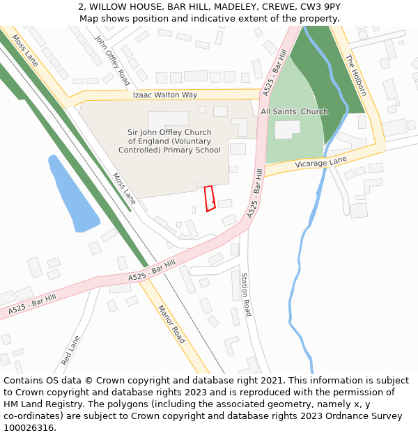 2, WILLOW HOUSE, BAR HILL, MADELEY, CREWE, CW3 9PY: Location map and indicative extent of plot