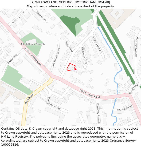 2, WILLOW LANE, GEDLING, NOTTINGHAM, NG4 4BJ: Location map and indicative extent of plot