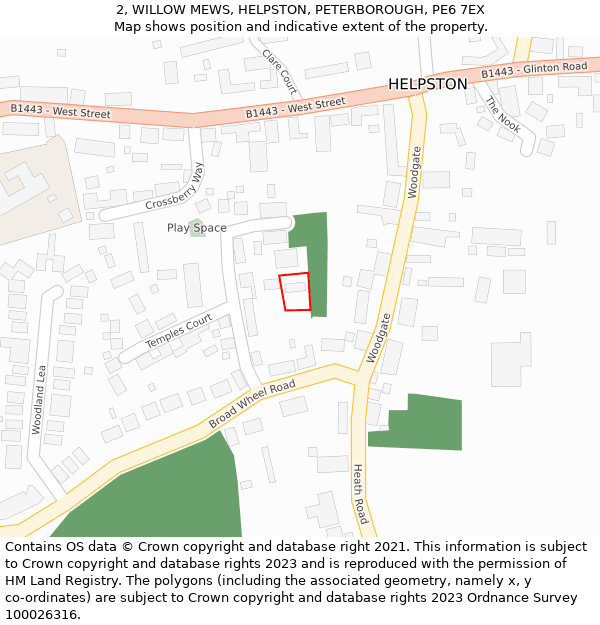 2, WILLOW MEWS, HELPSTON, PETERBOROUGH, PE6 7EX: Location map and indicative extent of plot