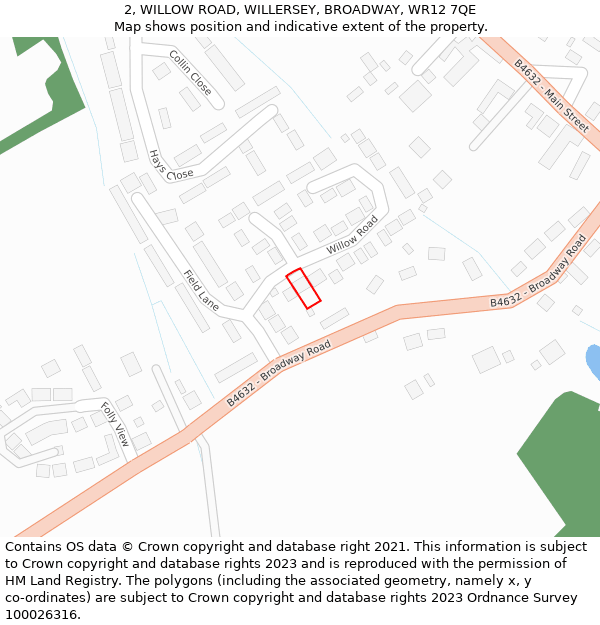 2, WILLOW ROAD, WILLERSEY, BROADWAY, WR12 7QE: Location map and indicative extent of plot