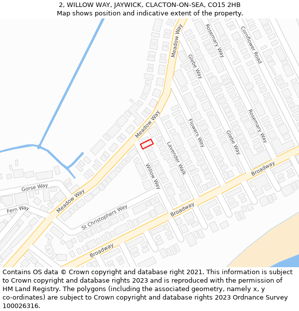 2, WILLOW WAY, JAYWICK, CLACTON-ON-SEA, CO15 2HB: Location map and indicative extent of plot