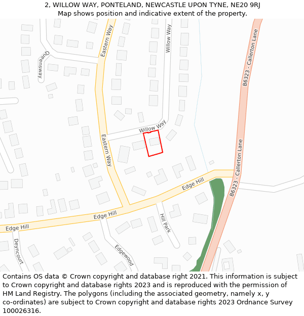 2, WILLOW WAY, PONTELAND, NEWCASTLE UPON TYNE, NE20 9RJ: Location map and indicative extent of plot