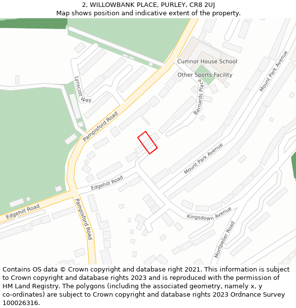 2, WILLOWBANK PLACE, PURLEY, CR8 2UJ: Location map and indicative extent of plot