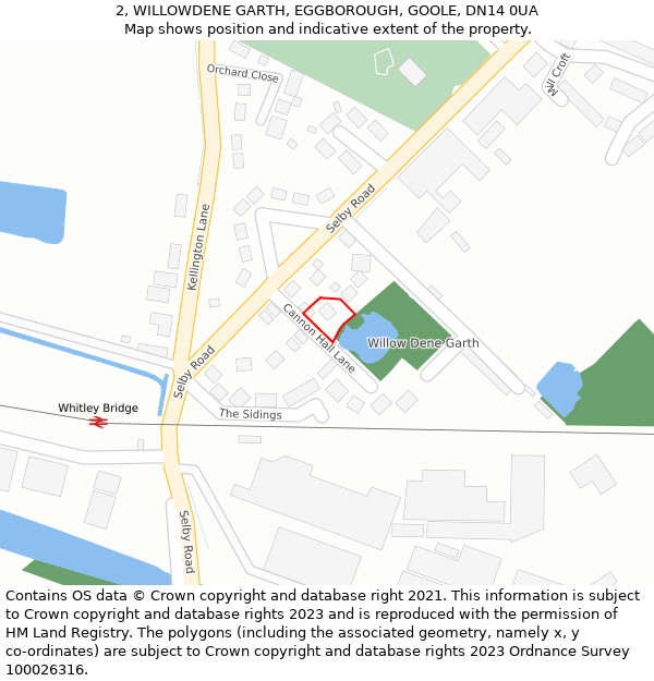 2, WILLOWDENE GARTH, EGGBOROUGH, GOOLE, DN14 0UA: Location map and indicative extent of plot