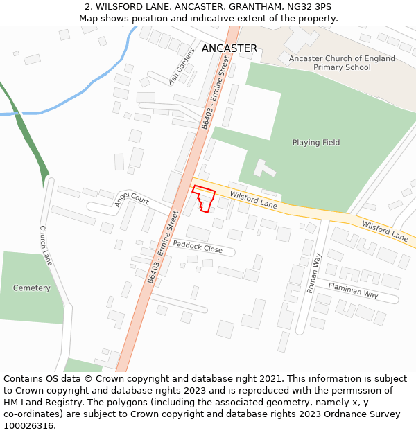 2, WILSFORD LANE, ANCASTER, GRANTHAM, NG32 3PS: Location map and indicative extent of plot