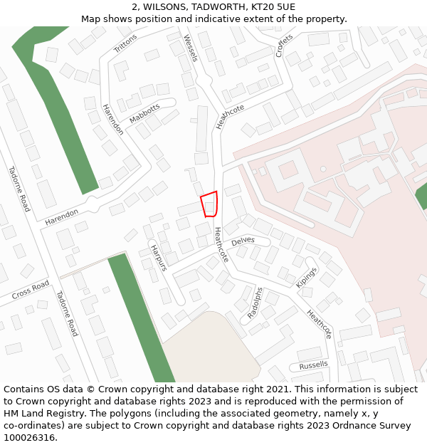 2, WILSONS, TADWORTH, KT20 5UE: Location map and indicative extent of plot
