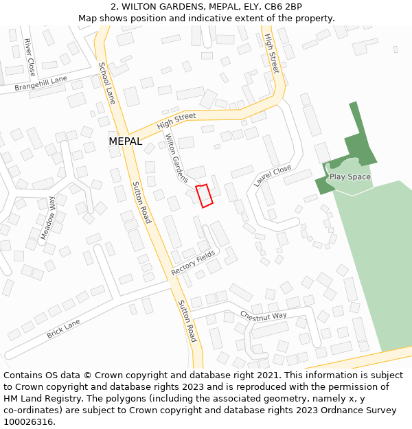 2, WILTON GARDENS, MEPAL, ELY, CB6 2BP: Location map and indicative extent of plot