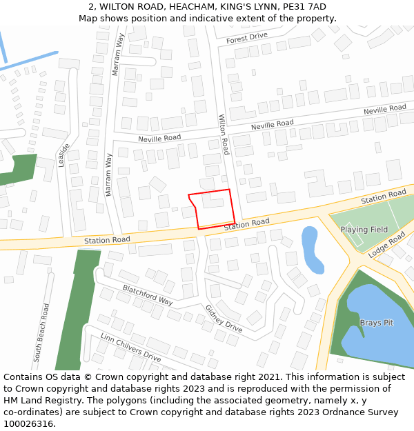 2, WILTON ROAD, HEACHAM, KING'S LYNN, PE31 7AD: Location map and indicative extent of plot