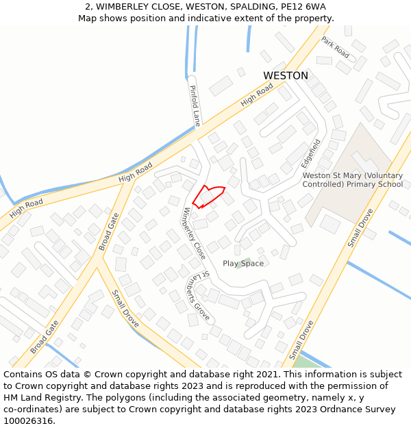 2, WIMBERLEY CLOSE, WESTON, SPALDING, PE12 6WA: Location map and indicative extent of plot